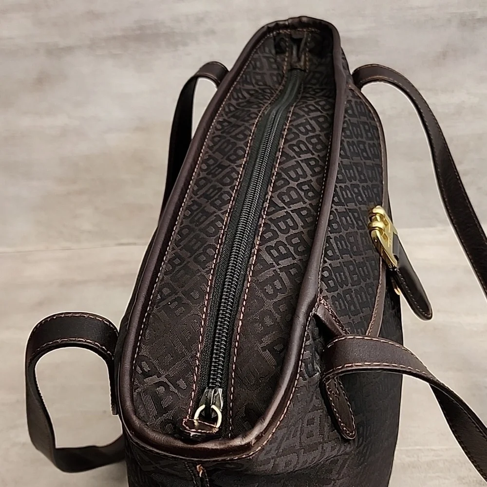 Bally Black Brown Logo Tote with Gold Hardware